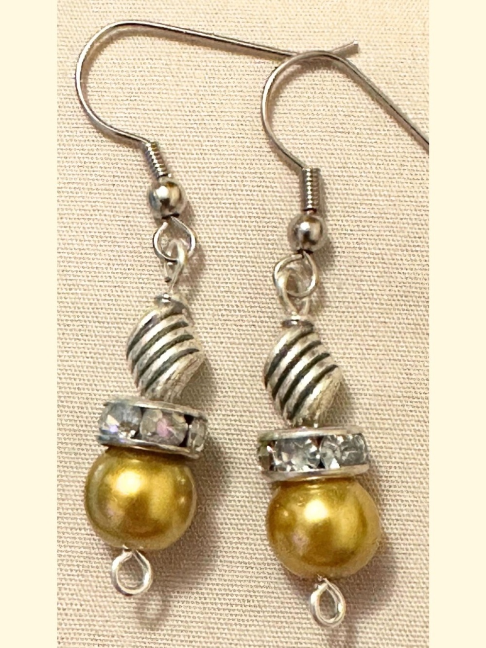 Handmade Gold Faux Pearl Rhinestone Spiral Earrings Stainless Steel Hooks Dangle
